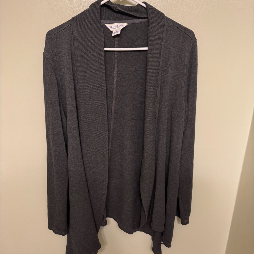 Liz Claiborne Gray Open-Front Cardigan Sweater